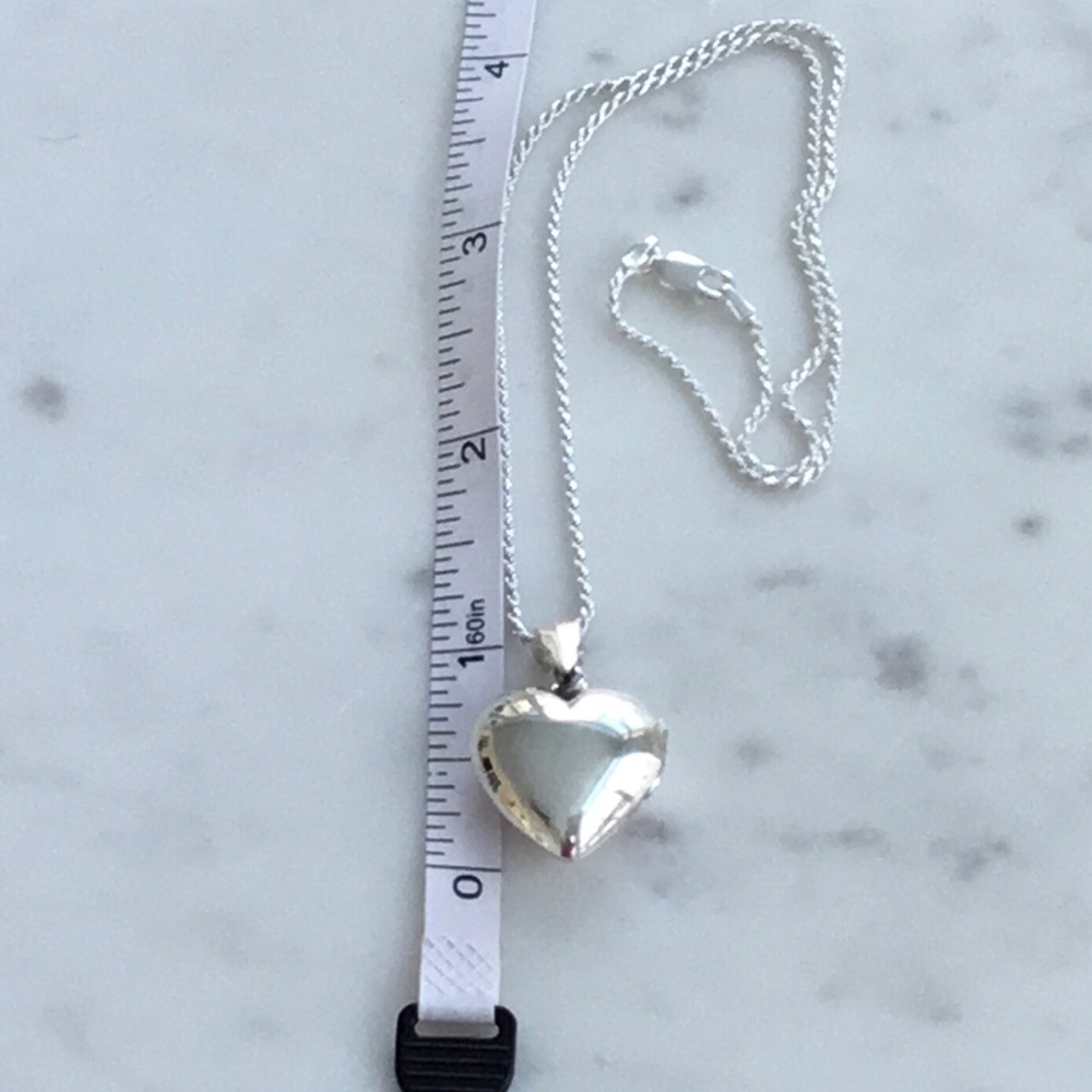 Sale $46 Firm! .925 Sterling Silver Puffed Heart Locket Necklace - Picture 11 of 16